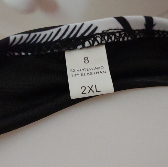 Tempt Me 2 Pc Halter Ruched High Waist Bikini Bottom White & Blk Palm trees 2 XL - Picture 7 of 10